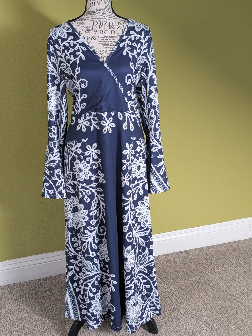 Navy & White Floral Wrap Maxi Dress